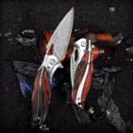 Handmade Japanese VG10 Damascus steel Folding Pocket Knife，With leather case，Liner Lock，3.1in high hardness blade，Wooden Handle，men's folding knife hiking trip EDC tool Knife - Image 5