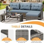Shintenchi 3-Piece Outdoor Patio Furniture Sets, Wicker Patio Conversation Sets, All Weather Wicker Rattan Patio Seating Sofas with Glass Coffee Table and Cushion, Blue-Gray - Image 4
