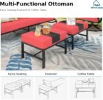 MFSTUDIO 5 Pieces Patio Conversation Sets,Outdoor Metal Furniture Sofas with 1 x 3-Seat Sofa, 2 x Swivel Chairs,2 x Ottoman,Wrought Iron Frame with Red Cushion for Patio Courtyard Balcony - Image 7