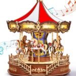 Rolife Wooden 3D Puzzles for Adults, DIY Carousel Music Box with Chaser Lights 11.6" Model Building Kit, Construction Project Craft Kits for Adults Hobby Home Decor Chiristmas Gifts for Boys Girls