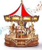 Rolife Wooden 3D Puzzles for Adults, DIY Carousel Music Box with Chaser Lights 11.6" Model Building Kit, Construction Project Craft Kits for Adults Hobby Home Decor Chiristmas Gifts for Boys Girls