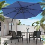 LAUSAINT HOME Outdoor Patio Umbrella with Base included, 11 FT Deluxe Curvy Cantilever Umbrella Offset Hanging umbrella with 360° Rotation for Market, Pool, Garden, Backyard, Deck (Navy Blue, 11 FT) - Image 2