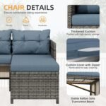 Shintenchi 3-Piece Outdoor Patio Furniture Sets, Wicker Patio Conversation Sets, All Weather Wicker Rattan Patio Seating Sofas with Glass Coffee Table and Cushion, Blue-Gray - Image 5