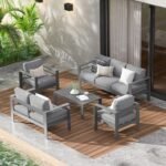 Wisteria Lane Aluminum Patio Furniture Set for All Weather, Oversized Metal Outdoor Furniture Set with 27.5" Deep Seat and 10" Back Cushion, Patio Conversation Sets with Wide armrest, Dark Grey - Image 8