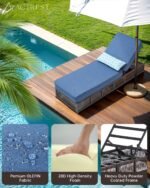 Luxury Outdoor Chaise Lounge Chairs of 4 with 5 Inch Thick Cushions and Side Table - 6 PCS High Back Brown Wicker Patio Recliners Lounger Furniture Set for Poolside Sunbathing - Navy Blue - Image 5