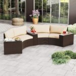 Tangkula 5 Pieces Patio Furniture Set, PE Rattan Half-Moon Curved Sectional Sofas with Tempered Glass Top Side Tables, Outdoor Conversation Set for Porch, Backyard & Poolside (Beige) - Image 4