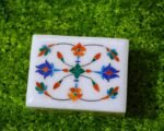 Floral Symmetry Marble Inlay Jewelry Box Gorgeous Handmade Organizer Trinket Box (4 X 3 inch) with Floral Inlay - Shiny Decorative Marble Ring Box Inlay Art - Unique Art work Great Birthday Gift