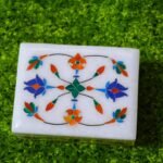 Floral Symmetry Marble Inlay Jewelry Box Gorgeous Handmade Organizer Trinket Box (4 X 3 inch) with Floral Inlay - Shiny Decorative Marble Ring Box Inlay Art - Unique Art work Great Birthday Gift