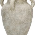 Handmade Flower Vase, 9.8" Tall Terracotta Vase, Vintage Ceramic vase, Rustic Green Antique Decor with 4 Handles, Wide Mouth, Matte Finish for Home Office Resto Café Décor