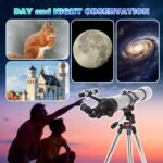 Telescope for Adults High Powered, 90mm Aperture 900mm Professional Astronomical Refractor Telescope for Beginners, Fully Multi-Coated High Light Transmittance for Ground&Moon Observation（Silver Gray） - Image 8