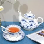 Bone China Tea Set, 21-Pieces Porcelain Tea Set for Adults, Tea Cups And Saucers for 6, with Teapot, Spoons, Sugar Bowl, Creamer Pitcher, Vintage Tea Set for Women Tea Party (Blue) - Image 5