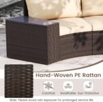 Tangkula 5 Pieces Patio Furniture Set, PE Rattan Half-Moon Curved Sectional Sofas with Tempered Glass Top Side Tables, Outdoor Conversation Set for Porch, Backyard & Poolside (Beige) - Image 9
