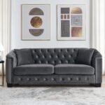 mikibama Luxury 2 Piece Chesterfield Velvet Sofa Set for Living Room, Modern Decor Furniture Sectional Sofa, 3 Seater & Loveseat Upholstered Tufted Couch for Apartment, Office, Hall(Grey) - Image 3