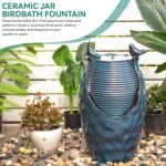 24.8" H Ceramic Jar Outdoor Water Fountain with LED Lights & Bird Accents, Elegant Turquoise Glaze with Bubble-Like Texture, Decorative Garden Water Feature - Image 4