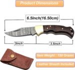 6.5" Handmade Damascus Steel Folding Hunting Knives For Men, Pocket Knife For Camping, Survival, Skinning And Outdoor Activities With Leather Sheath. (Rosewood) - Image 2