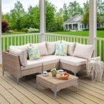 5-Piece Patio Furniture Set, Outdoor Wicker Sectional Sofa with Coffee Table, Anti-Slip & Thick All-Weather Cushions for Party, Garden, Backyard, Beige - Image 7