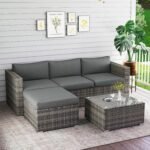 Wisteria Lane 5-Pieces Outdoor Patio Furniture Set, All Weather Wicker Rattan Sectional Sofa, Patio Conversation Set with Cushions & Glass Coffee Table for Backyard Porch Garden Balcony, Grey - Image 6