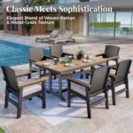 7-Piece Outdoor Patio Dining Sets, Patio Table and Chairs Set, HDPE Outdoor Dining Set, Rattan Wicker Patio Set with Ultra-Soft Cushions for Backyard, Deck, Garden - Black - Image 6