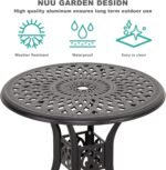 NUU GARDEN 3 Piece Outdoor Cast Aluminum Bistro Table Set Rustproof Table and Chairs with Umbrella Hole for Backyard, Balcony, Front Porch, Black - Image 7