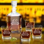 My Personal Memories, Personalized 5 pc Whiskey Decanter Set - Decanter and 4 Glasses Gift Set - Custom Engraved with Name and Initial (Fancy Design) - Image 3