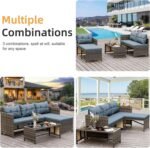 Shintenchi 3-Piece Outdoor Patio Furniture Sets, Wicker Patio Conversation Sets, All Weather Wicker Rattan Patio Seating Sofas with Glass Coffee Table and Cushion, Blue-Gray - Image 7
