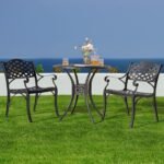 NUU GARDEN 3 Piece Outdoor Cast Aluminum Bistro Table Set Rustproof Table and Chairs with Umbrella Hole for Backyard, Balcony, Front Porch, Black - Image 8