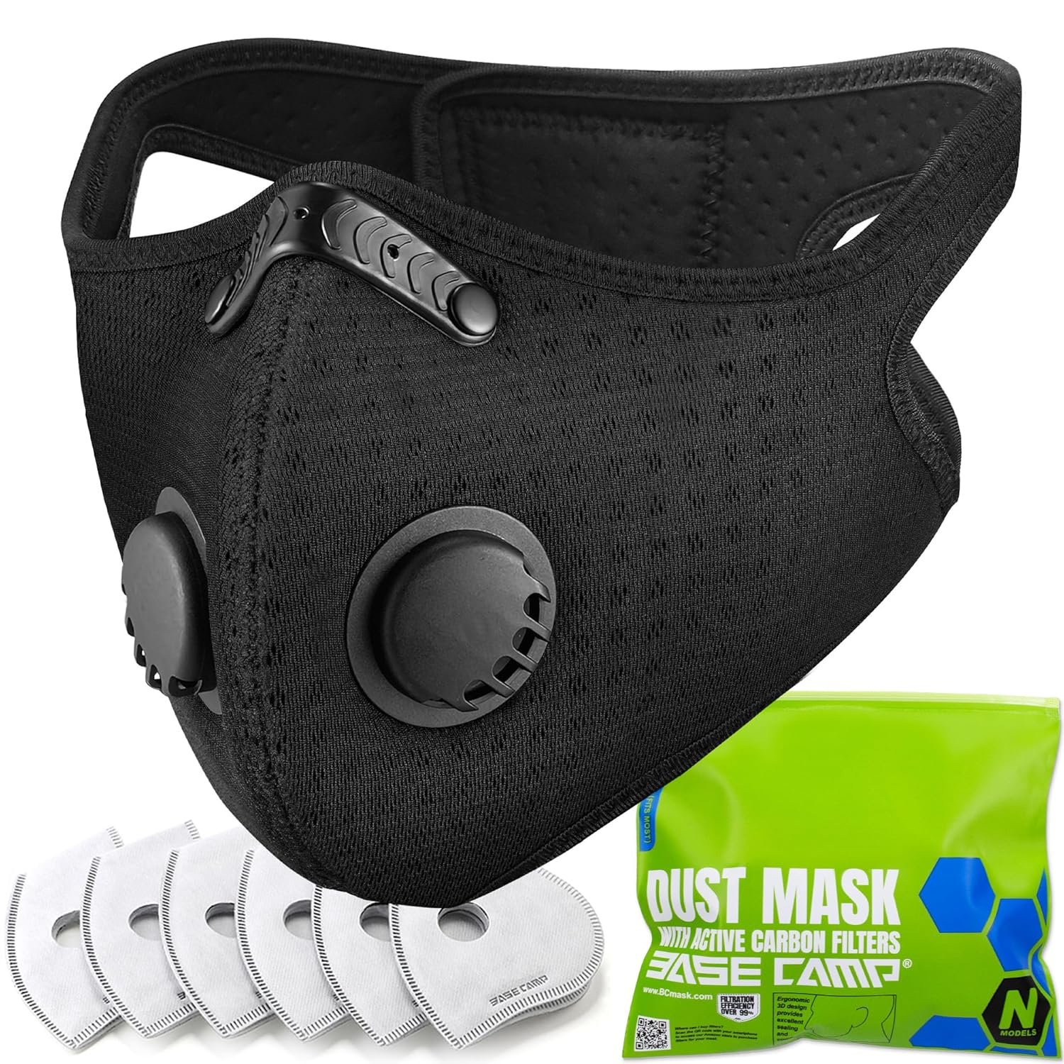 91UIi-0D4AL._SL1500_.jpg BASE CAMP Reusable N Plus Dust Mask, 360-Degree Seal with MNL Material Respirator Mask with 6 Filter-Face Mask for Dust, Pollen, Welding, Construction, Sanding, Yard Lawn, Paint, Woodworking - Image 1