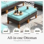 Sophia & William Patio Furniture Set with Fire Pit Table, 8 Piece Half Moon Outdoor Wicker Sectional Sofa Set, Rattan Conversation Set with 56-Inch Fire Pit Table & Ottoman (Aqua Blue) - Image 8