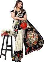 Art Silk Saree for Women Printed Indian Sari with Unstitched Blouse - Image 4