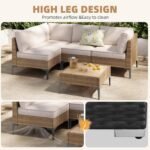 5-Piece Patio Furniture Set, Outdoor Wicker Sectional Sofa with Coffee Table, Anti-Slip & Thick All-Weather Cushions for Party, Garden, Backyard, Beige - Image 3