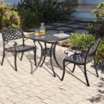 NUU GARDEN 3 Piece Outdoor Cast Aluminum Bistro Table Set Rustproof Table and Chairs with Umbrella Hole for Backyard, Balcony, Front Porch, Black - Image 2