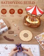Rolife Wooden 3D Puzzles for Adults, DIY Carousel Music Box with Chaser Lights 11.6" Model Building Kit, Construction Project Craft Kits for Adults Hobby Home Decor Chiristmas Gifts for Boys Girls - Image 7