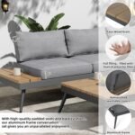 Outdoor V-Shaped 4-Piece Alum Patio Sofa Set, L-Shaped Conversation Set with Coffee Table, Aluminum Frame, Faux Wood, Outdoor Sectional Sofa Set for Garden - Image 3