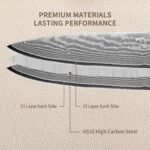 NANFANG BROTHERS Damascus Kitchen Knife Set 14 Pieces with Shears & Sharpener - VG10 Damascus Steel, ABS Ergonomic Handle, Wooden Block Storage White - Image 4