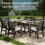7-Piece Outdoor Patio Dining Sets, Patio Table and Chairs Set, HDPE Outdoor Dining Set, Rattan Wicker Patio Set with Ultra-Soft Cushions for Backyard, Deck, Garden - Black - Image 9