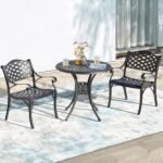 NUU GARDEN 3 Piece Outdoor Cast Aluminum Bistro Table Set Rustproof Table and Chairs with Umbrella Hole for Backyard, Balcony, Front Porch, Black - Image 3