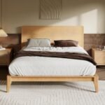 Merax Queen Size Bamboo Platform Bed, Mid-Century Modern Bed Frame with Tall Headboard, Solid Sustainable Bedframe Queen-Size, Wood Slat Support, No Box Spring Needed, Easy Assembly, Natural