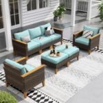 Sophia & William Patio Furniture Sets, 7 Piece Sectional Outdoor Rattan Wicker Sofa, All Weather Patio Conversation Set for Deck Backyard Lawn, Outdoor Couch, Blue