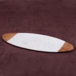 Luxury Taj Mahal Marble & Natural Wood Oval Cheese Board – Handcrafted Serving Platter for Charcuterie, Pastries, and Appetizers (20” x 8”) - Image 2
