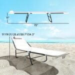 Outsunny Folding Chaise Lounge Chair, Pool Sun Tanning Chair, Outdoor Lounge Chair with Reclining Back, Breathable Mesh Seat, Headrest for Beach, Yard, Patio, Cream White - Image 3